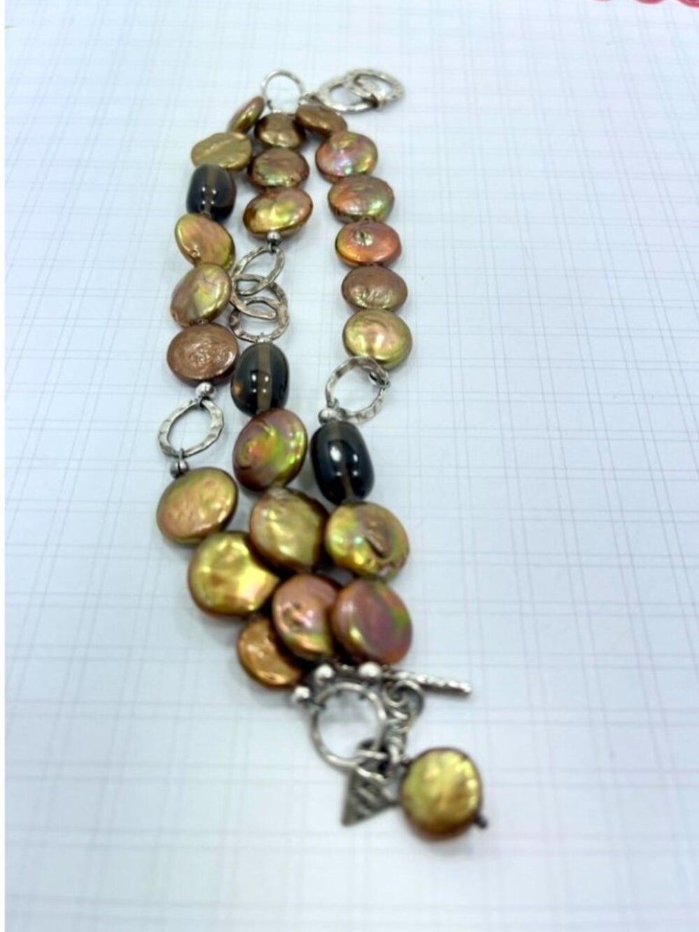 Retired Silpada Triple Strand Bronze Pearl Smoky Quartz Sterling Silver Bracelet - Picture 5 of 7